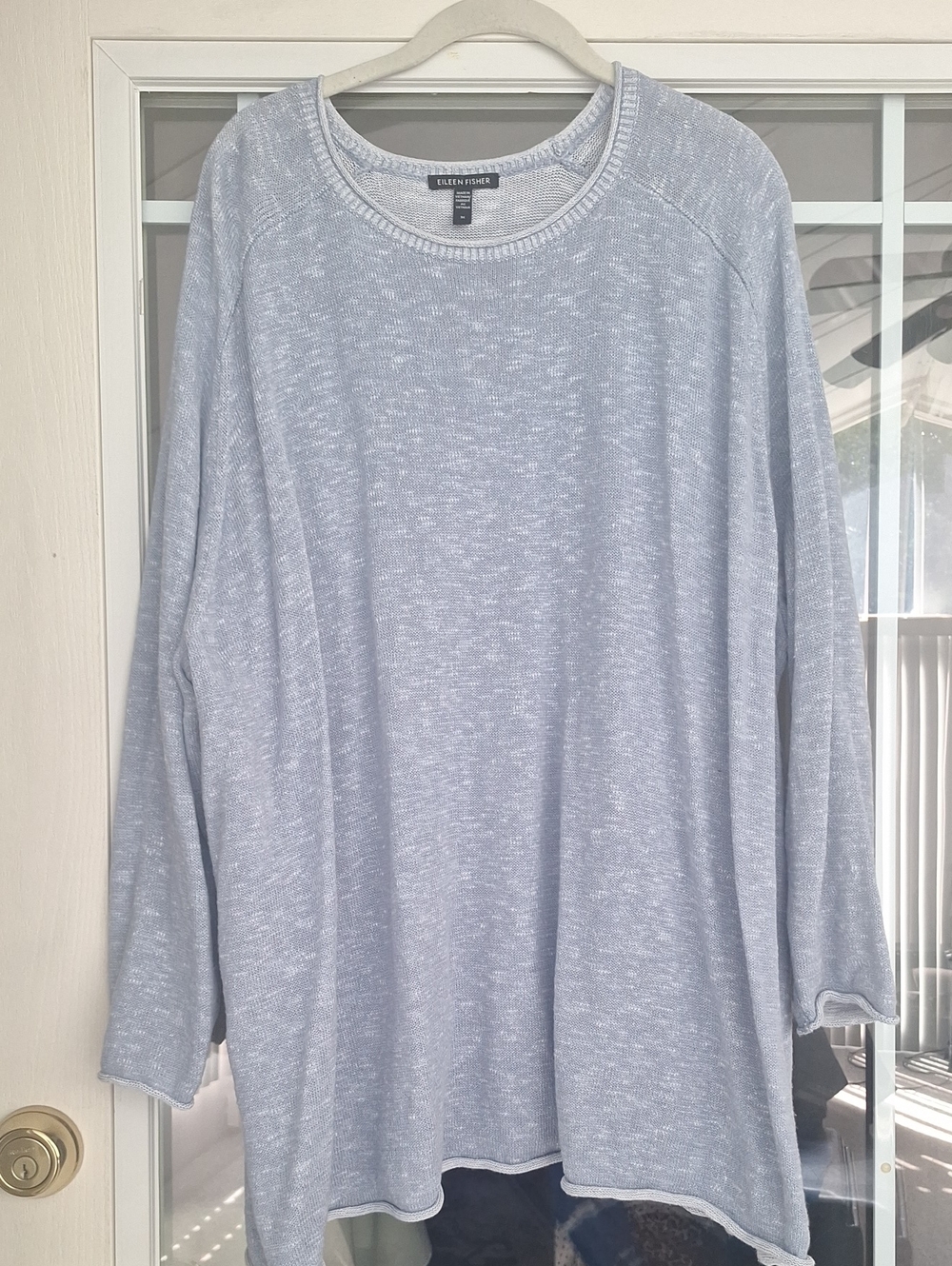 Eileen Fisher Heathered Pale Blue Scoop Neck Knit Top